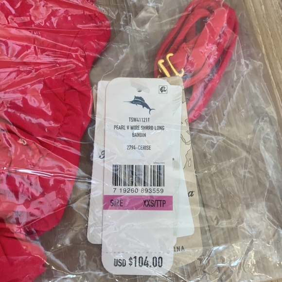 Tommy Bahama Pearl V Wire Shirred Long Bandini Swim Top in Cerise - Picture 4 of 5